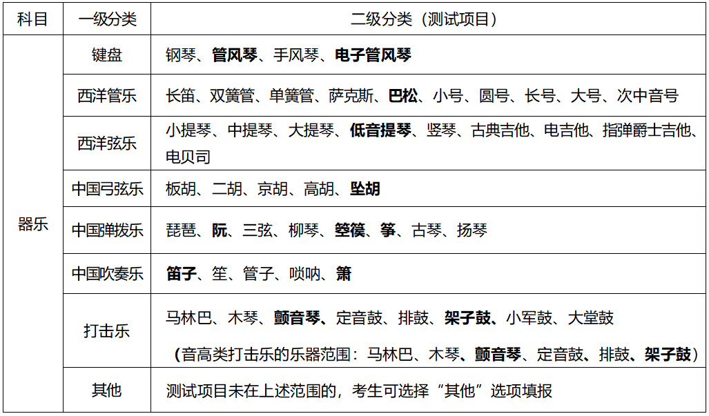 器乐测试项目